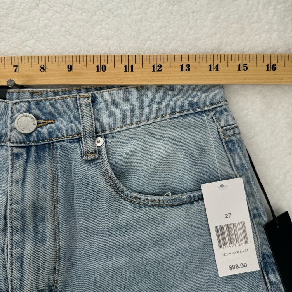BlankNYC Denim Maxi Skirt Front Slit Light Wash Sz 27 Vintage Y2K Stretchy NWT - Picture 6 of 13